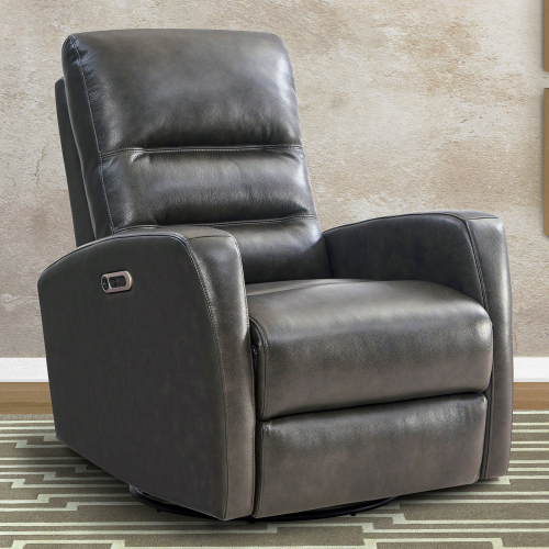 Ringo Power Swivel Glider Recliner in Grey Top Grain Leather