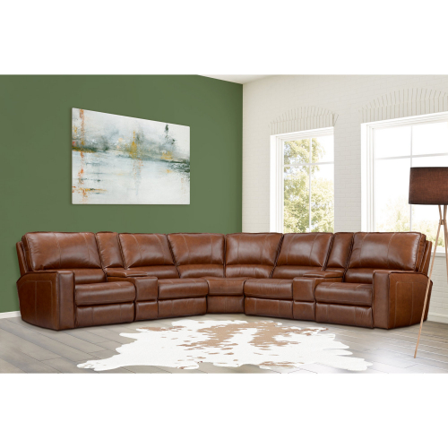 Rockford 6 Piece Power Reclining Sectional Sofa in Saddle Top Grain Leather