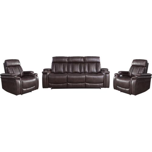 Royce Power Reclining Sofa & Two Recliners Set in Dark Brown Leatherette