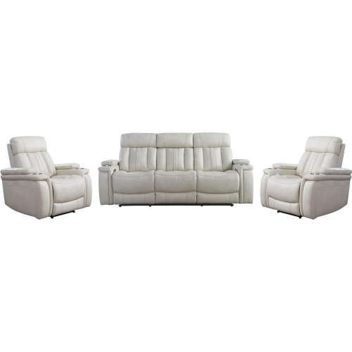 Royce Power Reclining Sofa & Two Recliners Set in Ivory Leatherette