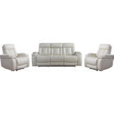 Royce Power Reclining Sofa & Two Recliners Set in Ivory Leatherette