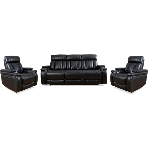 Royce Power Reclining Sofa & Two Recliners Set in Black Leatherette