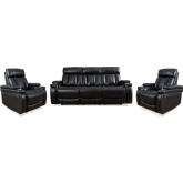 Royce Power Reclining Sofa & Two Recliners Set in Black Leatherette