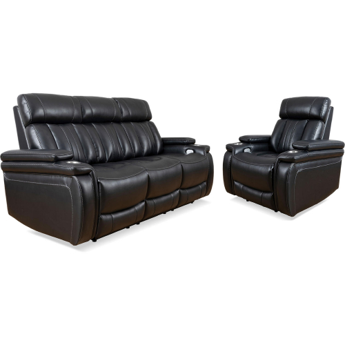 Royce Power Reclining Sofa & Recliner Set in Black Leatherette