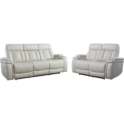 Royce Power Reclining Sofa & Loveseat Set in Ivory Leatherette