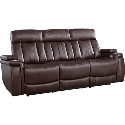 Royce Power Drop Down Console Reclining Sofa in Brown Leatherette