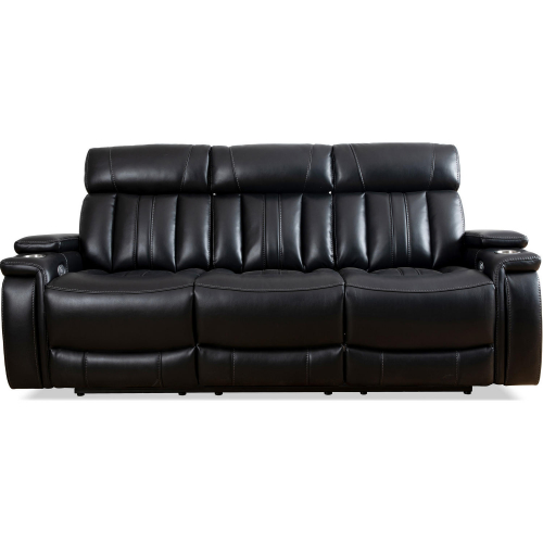 Royce Power Drop Down Console Sofa in Midnight Black Leatherette