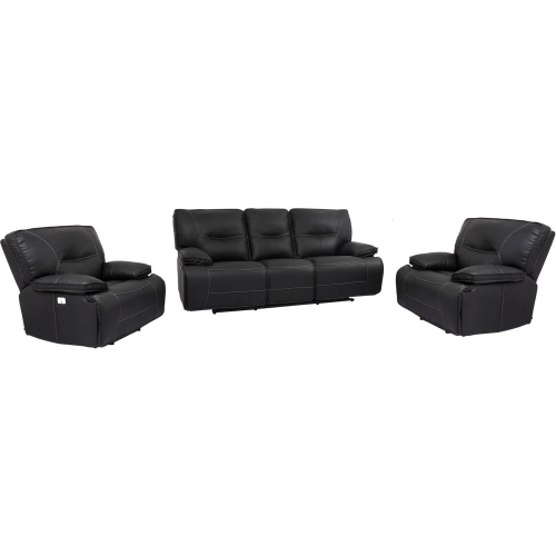 Spartacus Power Reclining Sofa & Two Recliners Set in Black Leatherette