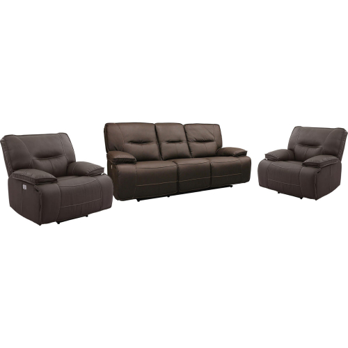 Spartacus Power Reclining Sofa & Two Recliners Set in Chocolate Brown Leatherette