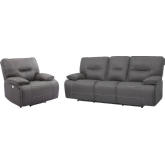 Spartacus Power Reclining Sofa & Recliner Set in Haze Grey Leatherette