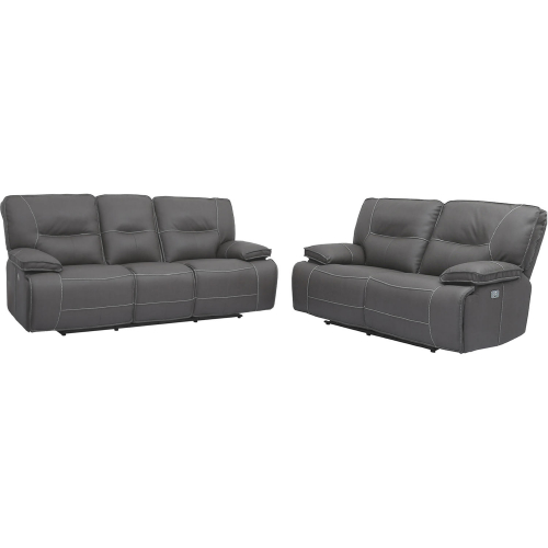 Spartacus Power Reclining Sofa & Loveseat Set in Haze Grey Leatherette