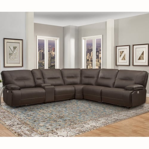 Spartacus 6 Piece Power Reclining Sectional Sofa in Chocolate Brown Leatherette