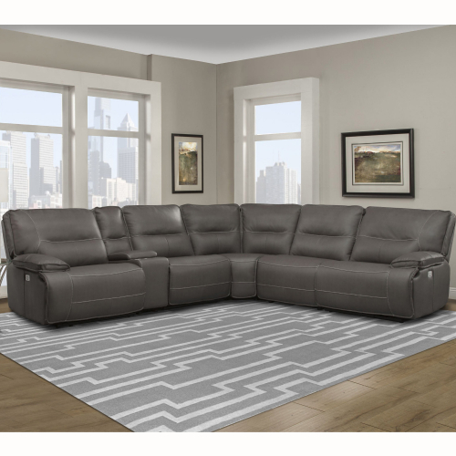 Spartacus 6 Piece Power Reclining Sectional Sofa in Haze Grey Leatherette