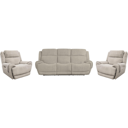 Spencer Power Reclining Sofa & Two Recliners Set in Pebble Light Grey Fabric