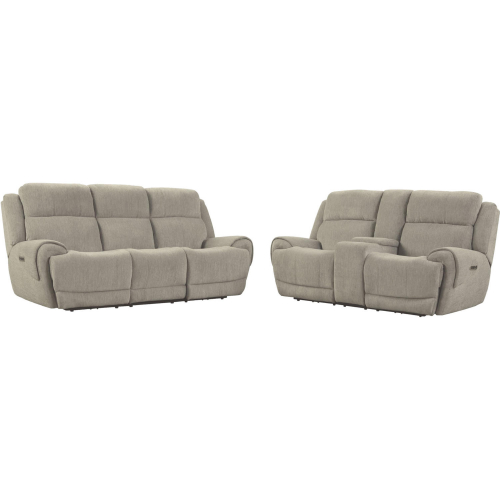 Spencer Power Reclining Sofa & Loveseat Set in Pebble Light Grey Fabric