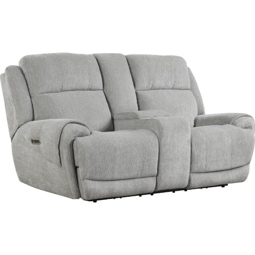 Spencer Power Reclining Console Loveseat in Pebble Fabric