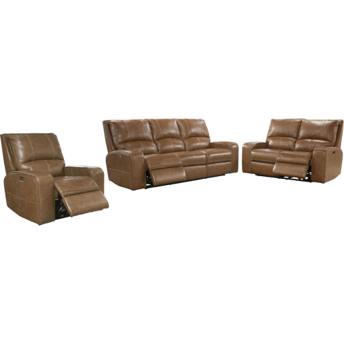 Swift Power Reclining Sofa, Loveseat & Recliner Set in Bourbon Brown Top Grain Leather