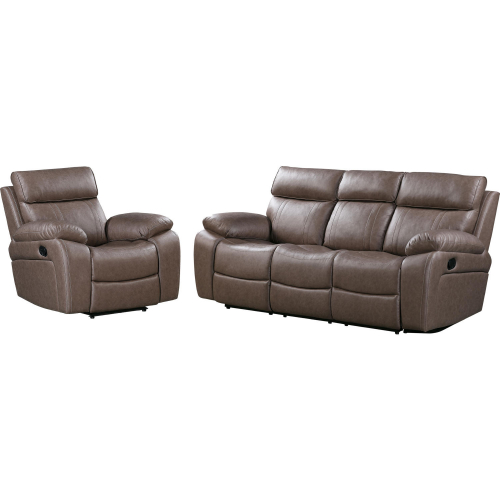 Theon Manual Reclining Sofa & Recliner Set in Toffee Brown Leatherette