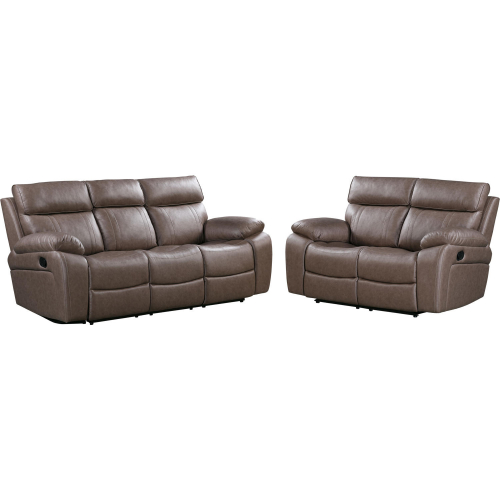 Theon Manual Reclining Sofa & Loveseat Set in Toffee Brown Leatherette