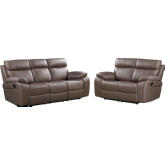 Theon Manual Reclining Sofa & Loveseat Set in Toffee Brown Leatherette