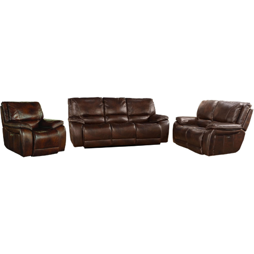 Vail Power Reclining Sofa, Loveseat & Recliner Set in Dark Brown Top Grain Leather