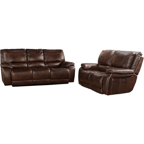 Vail Power Reclining Sofa & Loveseat Set in Dark Brown Top Grain Leather