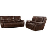 Vail Power Reclining Sofa & Loveseat Set in Dark Brown Top Grain Leather