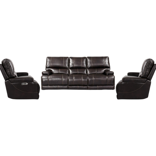 Whitman Power Cordless Reclining Sofa & Two Recliners Set in Coffee Brown Top Grain Leather