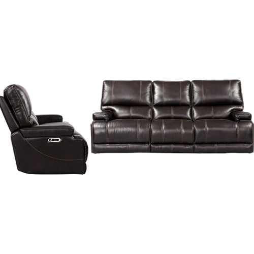 Whitman Power Cordless Reclining Sofa & Recliner Set in Coffee Brown Top Grain Leather