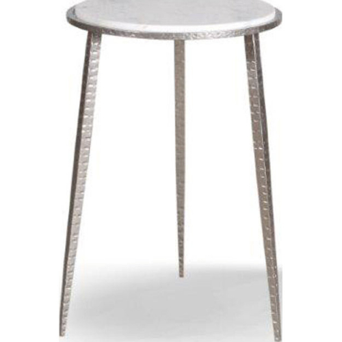 Crossings Palace Round Accent End Table in Light Marble & Iron