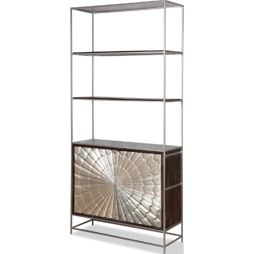 Crossings Palace Bookcase in Walnut Finish & Silver Metal