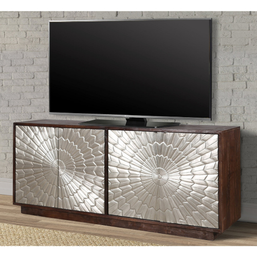 Crossings Palace 78" TV Stand Console in Walnut Finish & Silver Metal