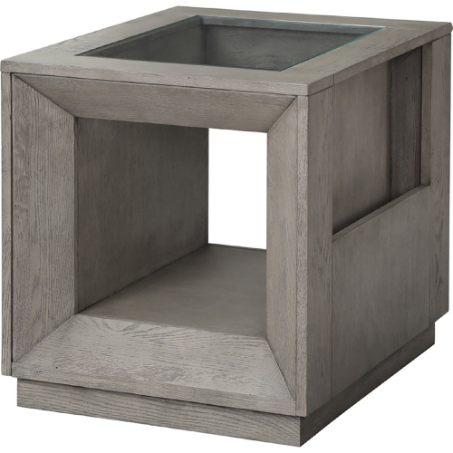 Pure Modern End Table in Moonstone Grey Wood & Tempered Glass