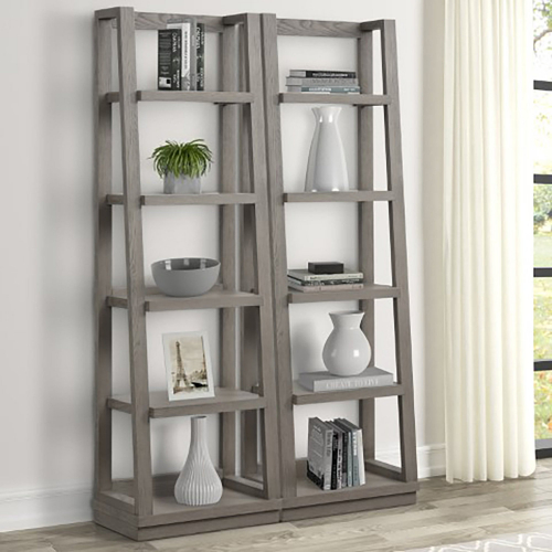 Pure Modern Angled Etagere Bookcase Piers in Moonstone Grey Wood (Set of 2)