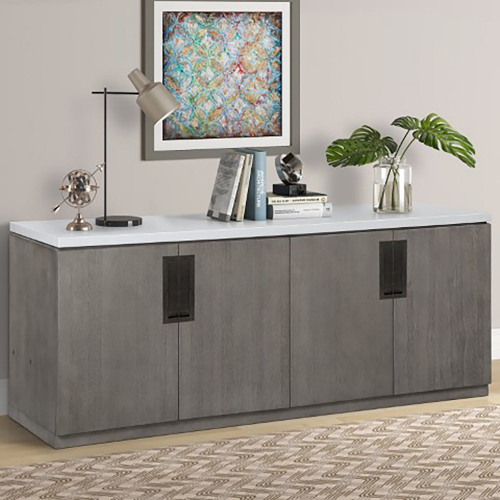 Pure Modern Credenza in Moonstone Grey Wood & Quartz