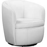 Barolo Swivel Club Accent Chair in Snow White Italian Leather