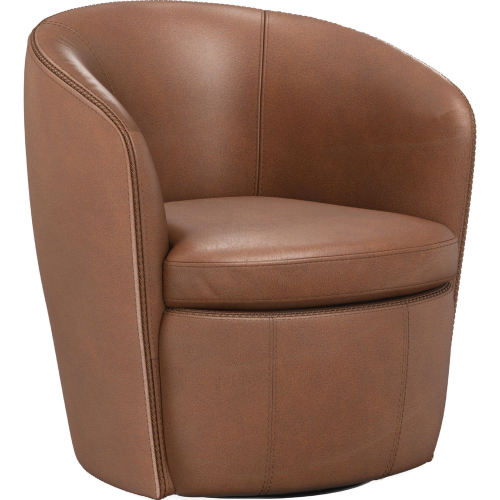 Barolo Swivel Club Accent Chair Vintage Whiskey Brown Italian Leather