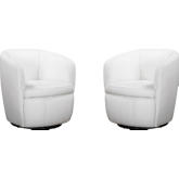 Barolo Swivel Club Chair in Snow White Italian Leather (Set of 2)