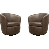 Barolo Swivel Club Chair in Vintage Brown Italian Leather (Set of 2)