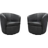 Barolo Swivel Club Chair in Vintage Slate Grey Italian Leather (Set of 2)