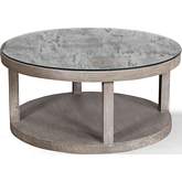 Crossings Serengeti Round Coffee Cocktail Table in Grey Wood & Glass