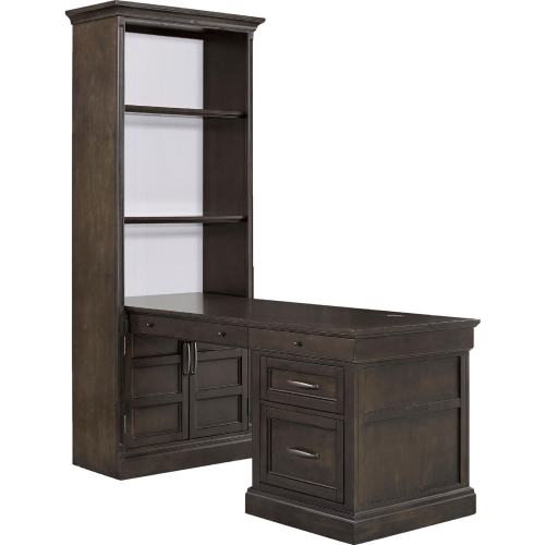 Shoreham Bookcase & Peninsula Desk in Medium Roast Brown Wood