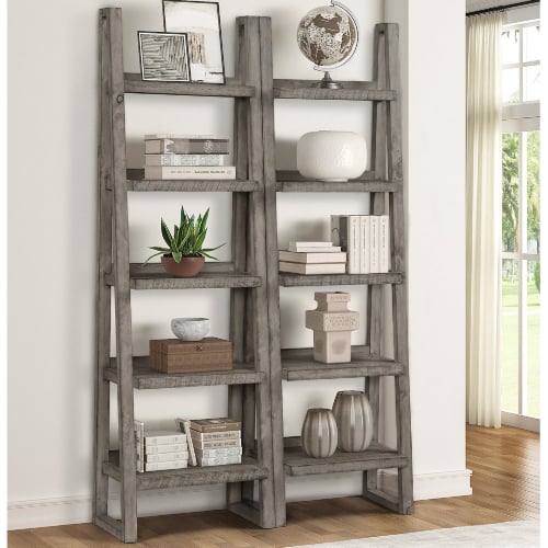 Tempe Etagere Bookcase in Grey Stone Wood (Set of 2)