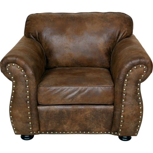 Elk River Accent Chair in Brown Leatherette & Nailhead