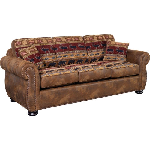 Hunter Sofa in Brown Leatherette w/ Reversible Wildlife Pattern