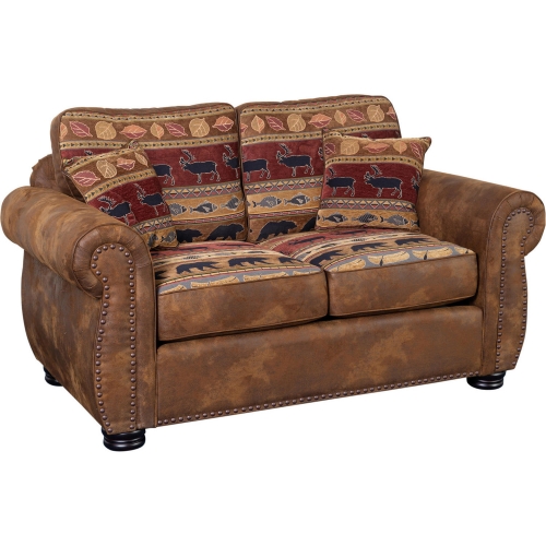 Hunter Loveseat in Brown Leatherette w/ Reversible Wildlife Pattern