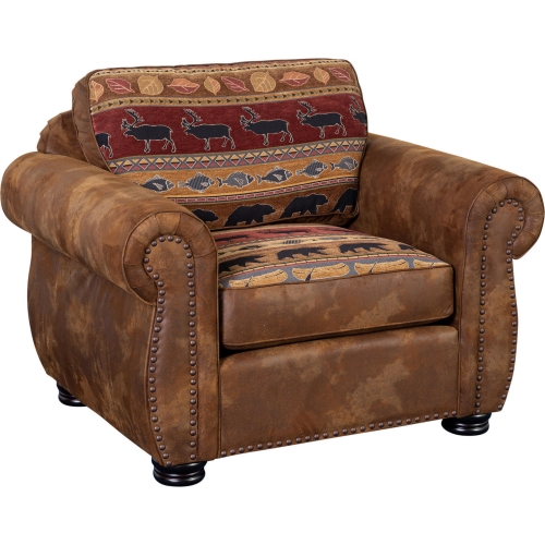 Hunter Accent Chair in Brown Leatherette w/ Reversible Wildlife Pattern