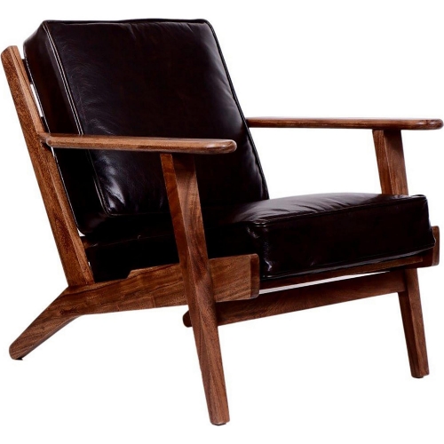 Corvallis Accent Chair in Black Leather & Brown Solid Wood