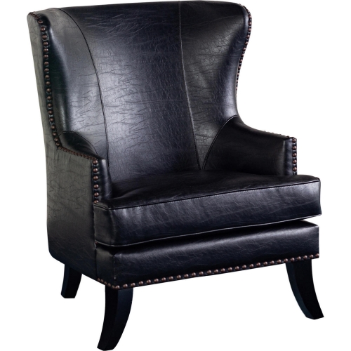 Grant Wingback Accent Chair in Black Crackle Leatherette