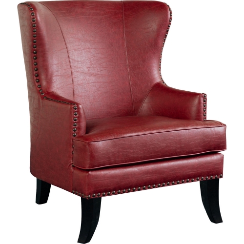 Grant Wingback Accent Chair in Red Crackle Leatherette